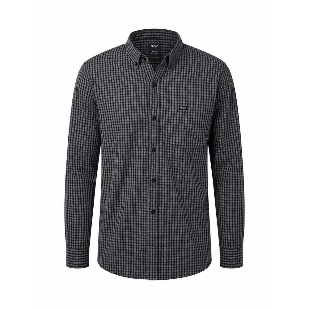 RVCA Men's Slim Fit Check Button-Up Shirt Gray/Black Long Sleeve XL Dress Shirt